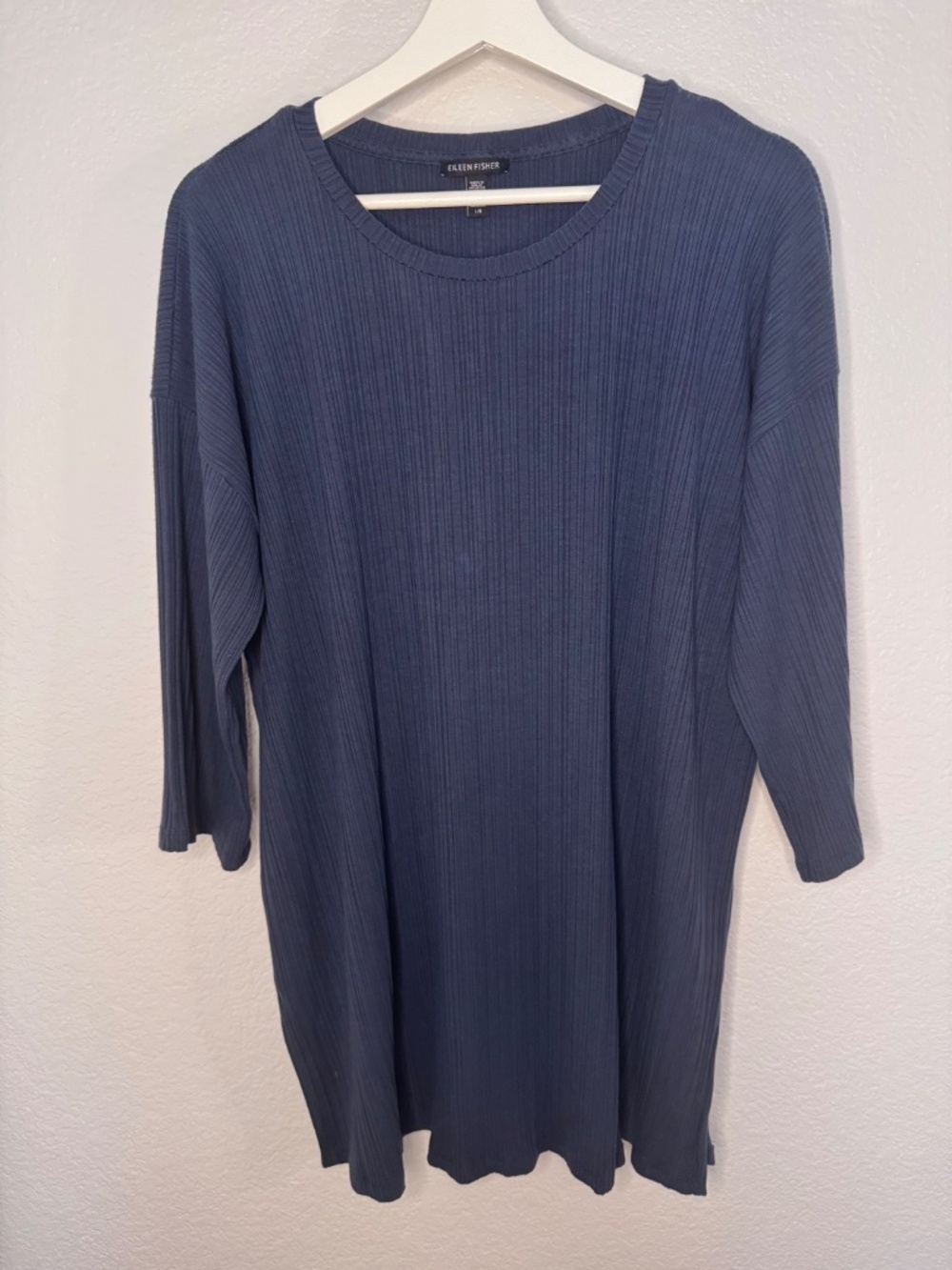 Eileen Fisher Navy Blue Ribbed Tunic Slow Fashion Ethically Produced - L